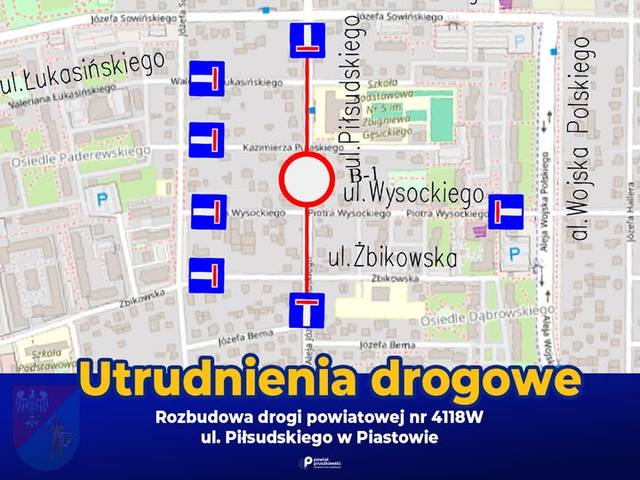 Obraz przedstawiający Utrudnienia w ruchu na ul. Piłsudskiego